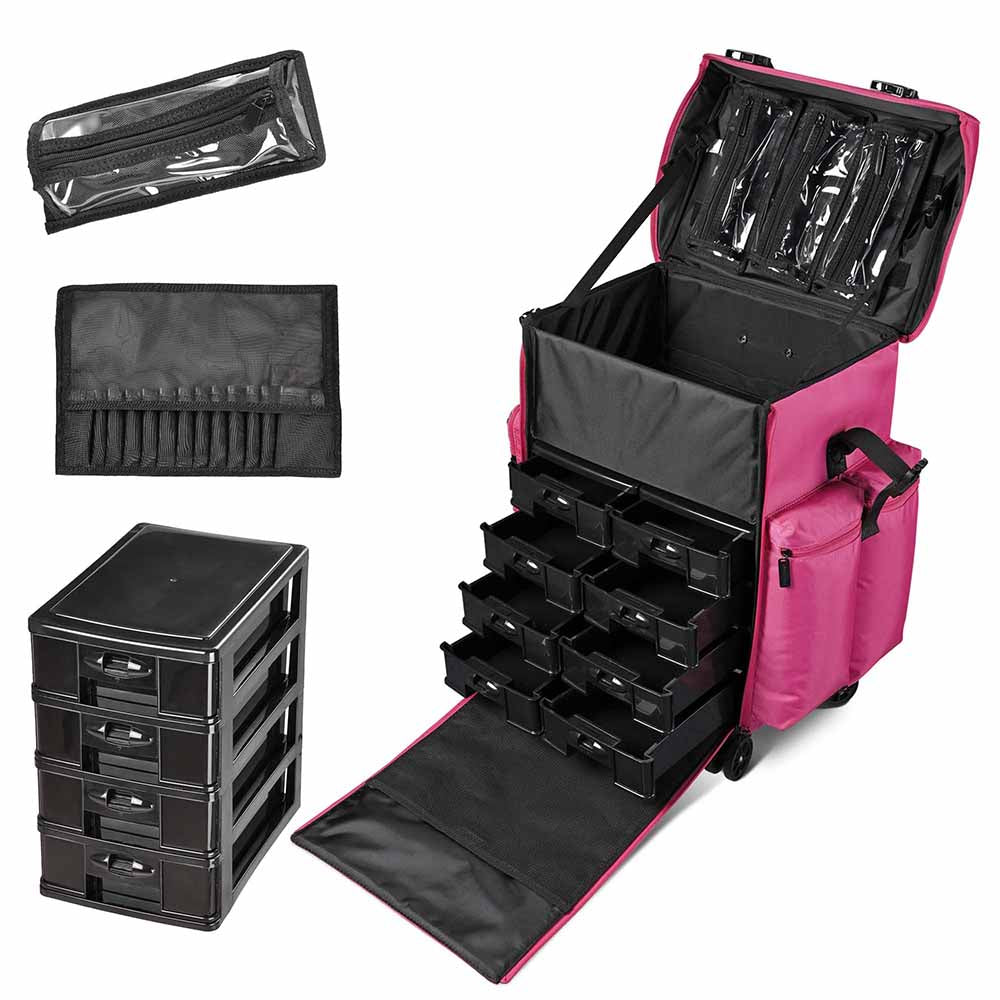 Byootique Rolling Makeup Suitcase with Drawers Nylon