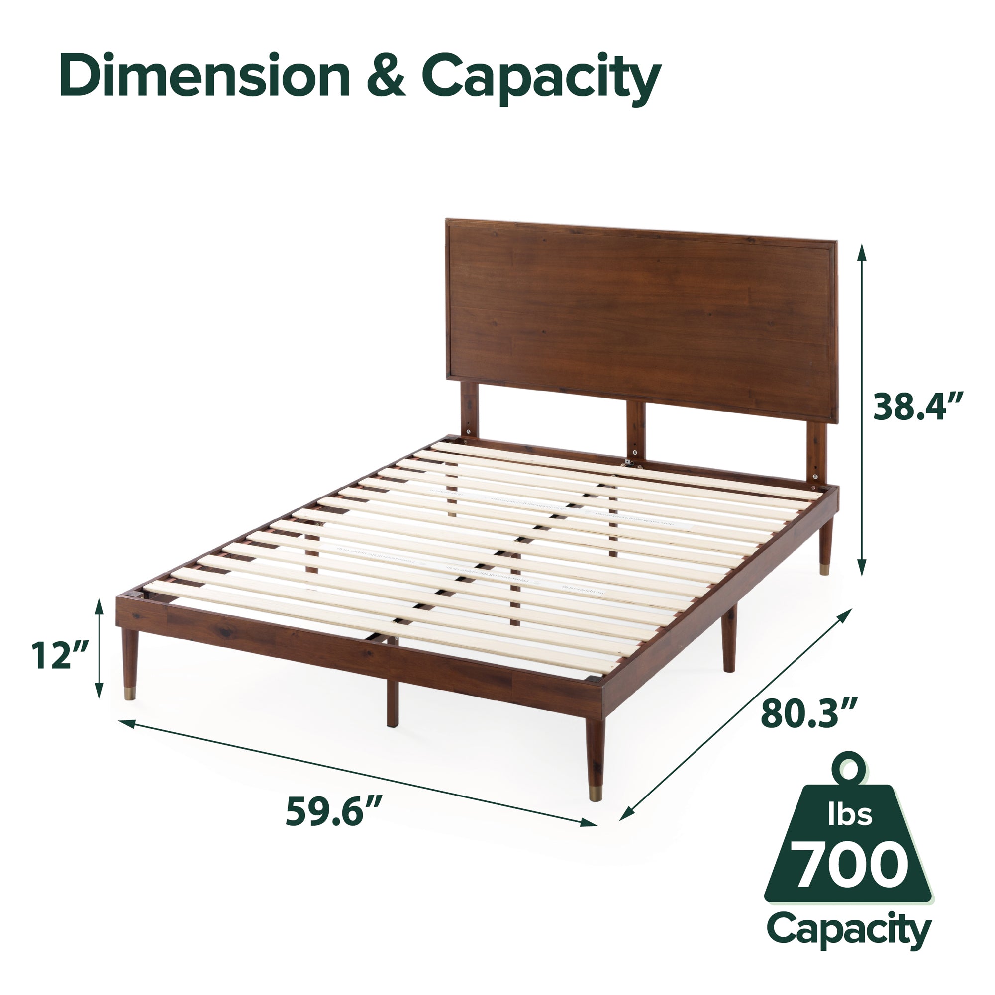 Zinus Raymond 38” Wood Platform Bed Frame with Adjustable Wood Headboard, Queen