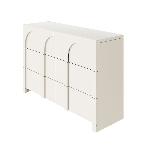 White French Style 6 Drawer Double Dresser， Rubber Wood Accent Storage Cabinet with Arch Door， Closet Chest of Drawers - - 37838436