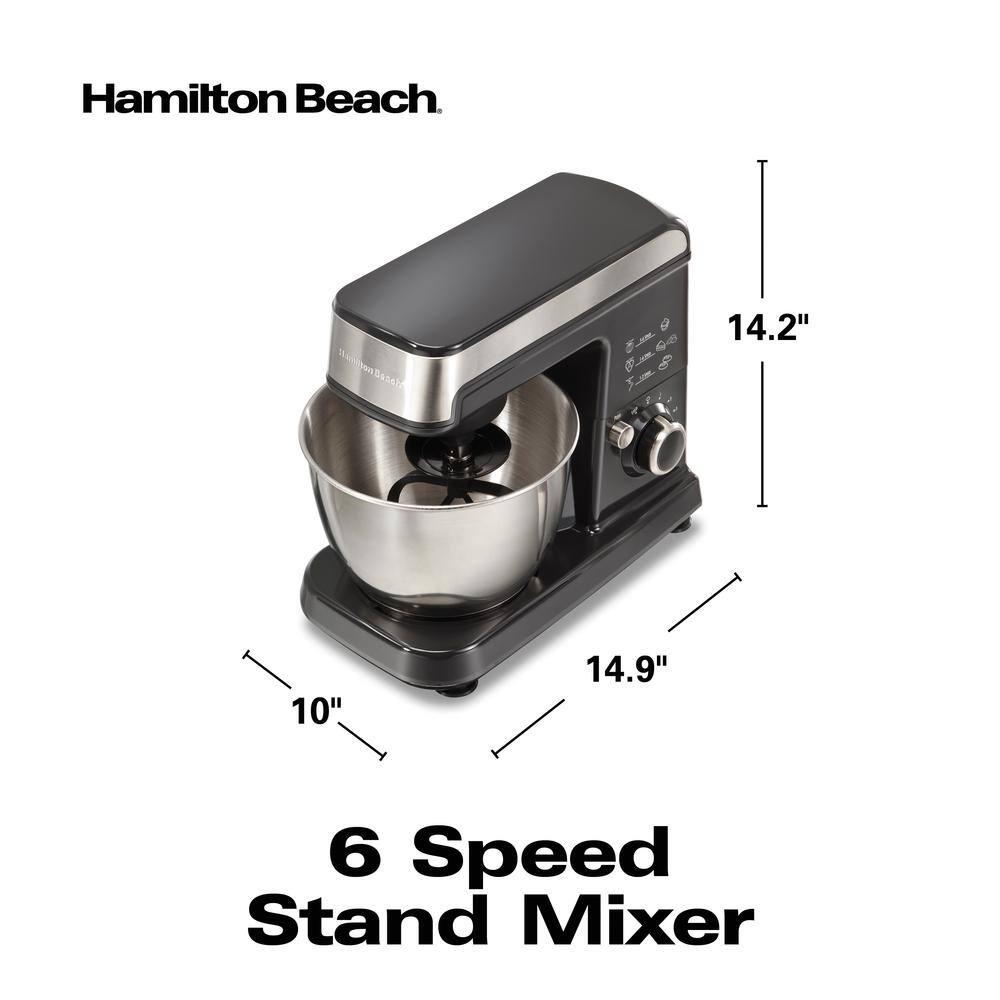 Hamilton Beach 35 qt 6speed Grey Stand Mixer with Dough Hook Whisk and Flat Beater Attachments