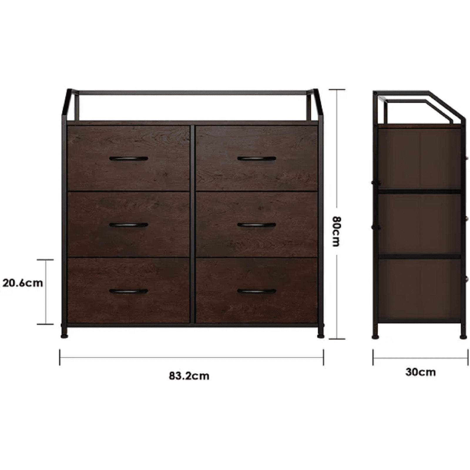 Homfa Dresser with 6 Fabric Drawers, Wood Dresser Chest of Drawers, 32.7'' W Double Dresser for Bedroom, Cherry