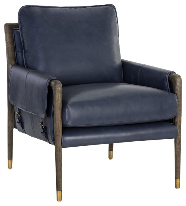 Mauti Lounge Chair Dark Brown Cortina Ink Leather  Blue   Transitional   Armchairs And Accent Chairs   by Sunpan Modern Home  Houzz