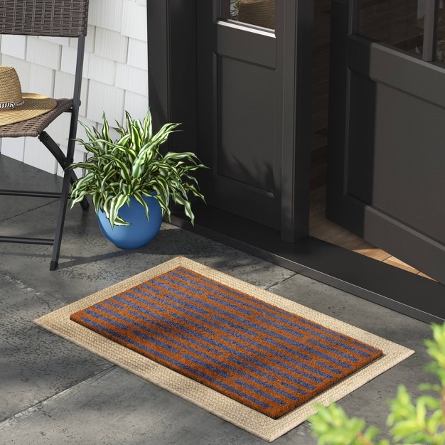 Blocks Rectangular Outdoor Door Mat Blue