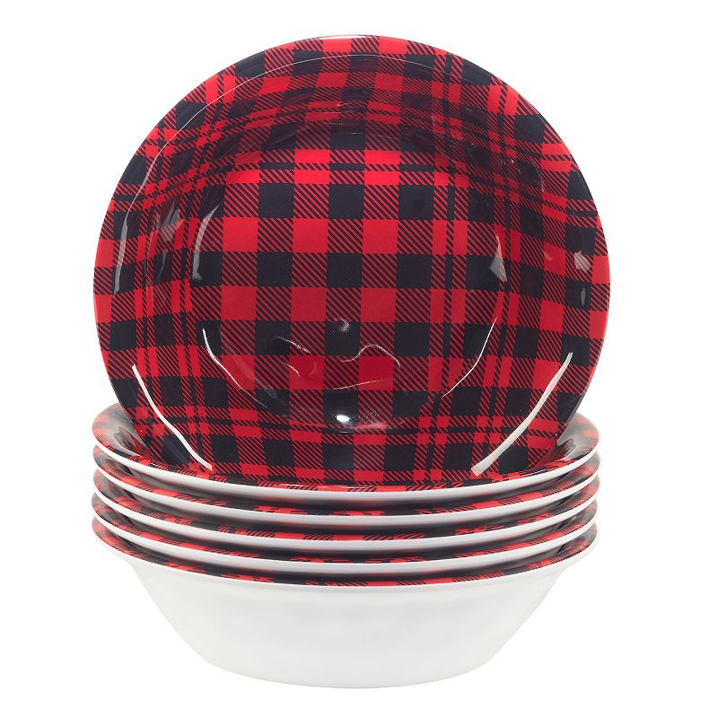 Certified International Set of 6 Red Buffalo Plaid All Purpose Bowls