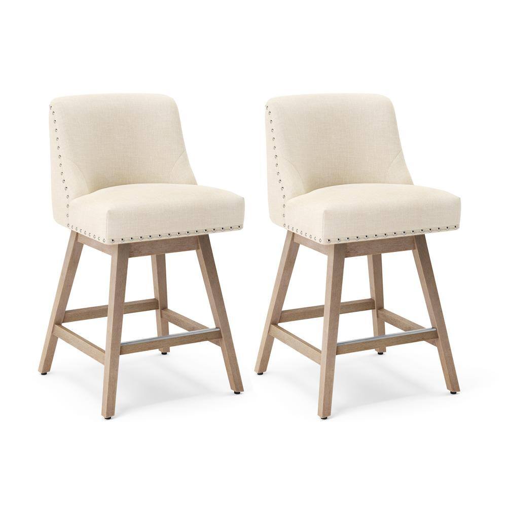 LUE BONA 26 in. Wood 360 Free Swivel Upholstered Bar Stool with Back Performance Fabric in Beige.(Set of 2) DPTHD23008-15