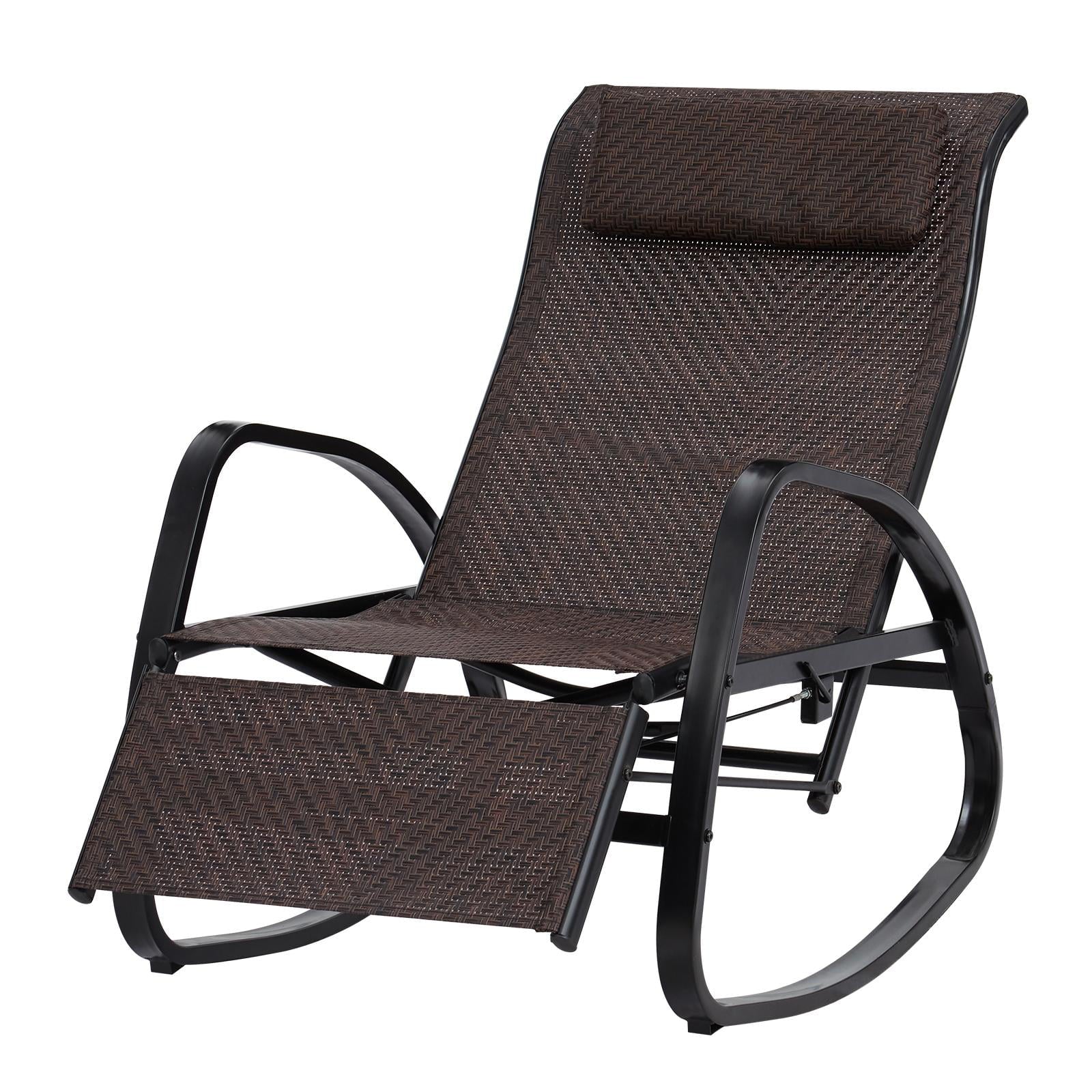 Kinbor Rocking Chairs Outdoor Recliner - Auto Adjustable Chairs with Removable Headrest & Side Pocket, Brown