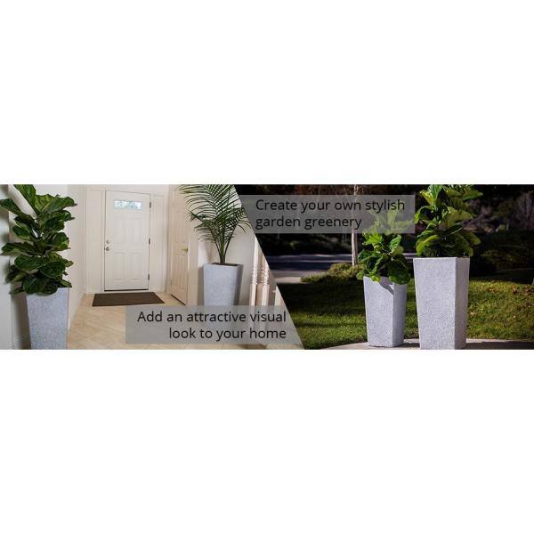 XBRAND 29 in. Tall and 24 in. Tall Grey Modern Nested Square Flower Concrete Pot Planter (Set of 2 Different Sizes) PL2915GR