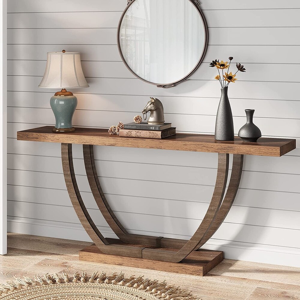 Farmhouse Console Sofa Table  63 Inches Wood Entryway Table