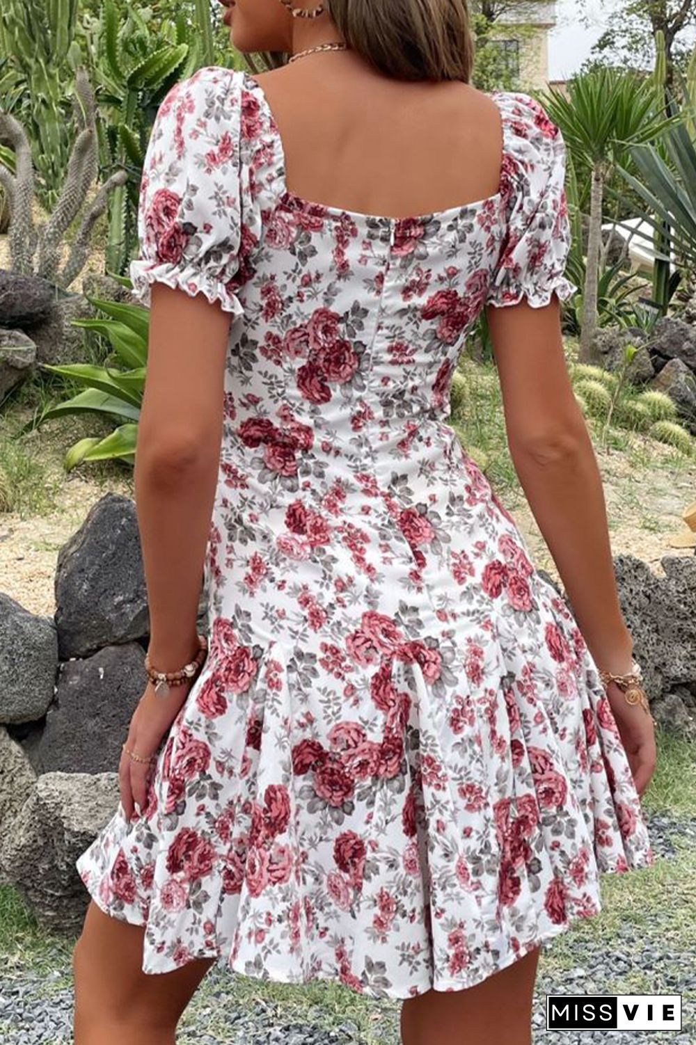 White And Red Floral Print Mini Dress Wholesale