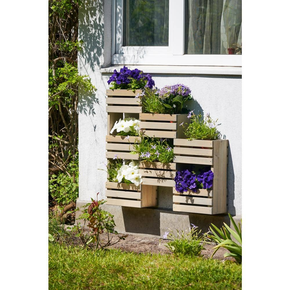 32.7 in. W x 5.9 in. D x 29.5 in. H Gray Tiered Wooden Wall Mount Garden Shelf Station 5051