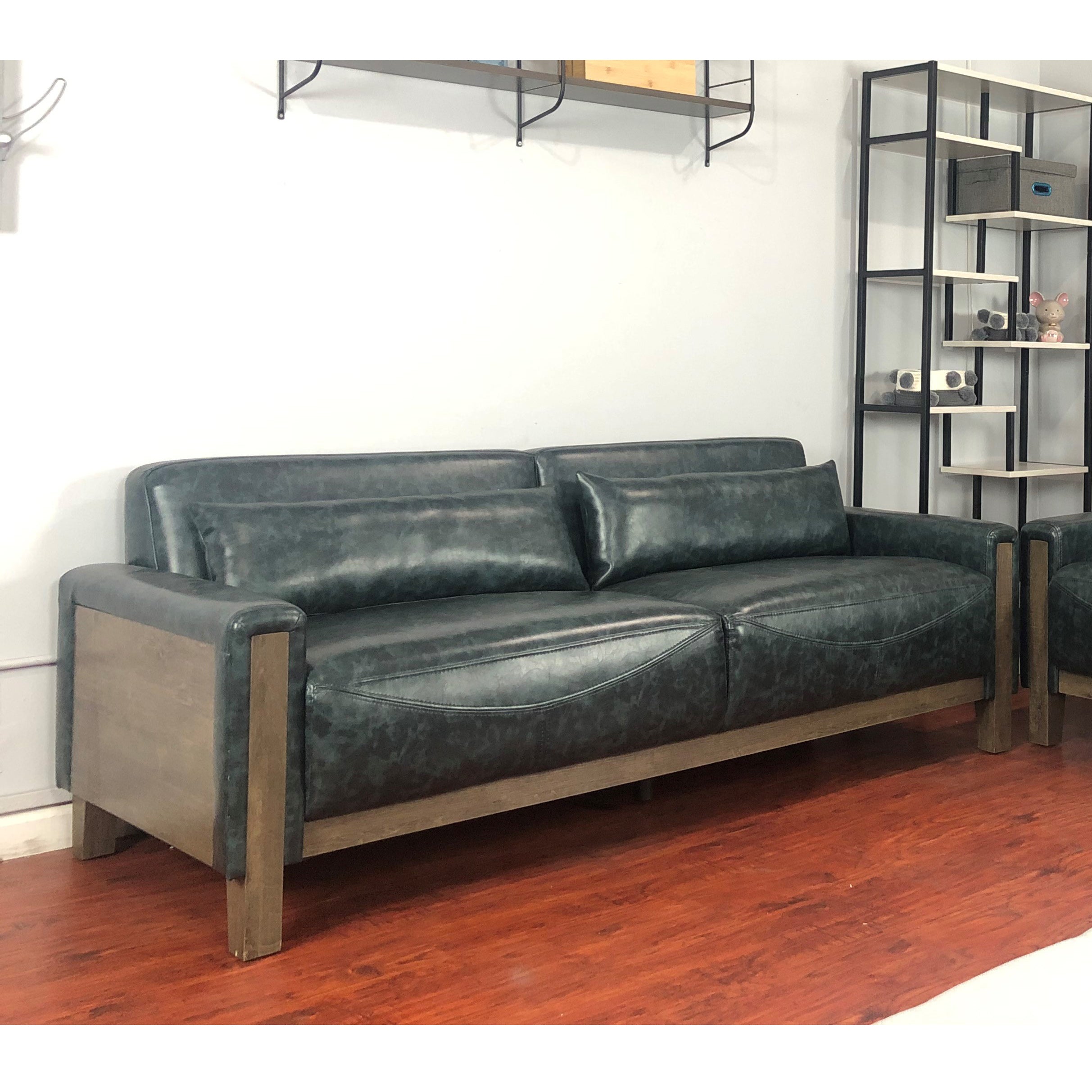 8071-DGN-3 | SOFA - DISTRESSED GREEN & WALNUT OAK