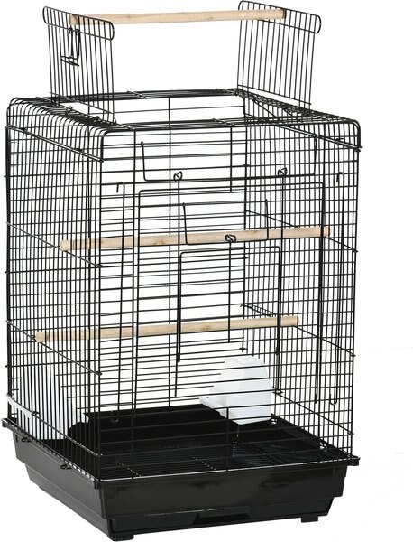 PawHut 28-in Steel w/Open Play Top Bird Cage， Black