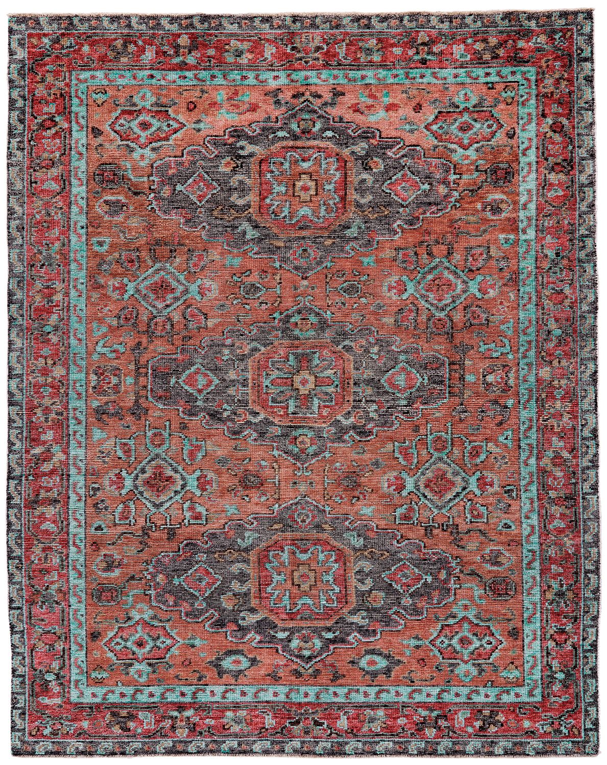 Bashyr Hand Knotted Rust and Blue Rug by BD Fine