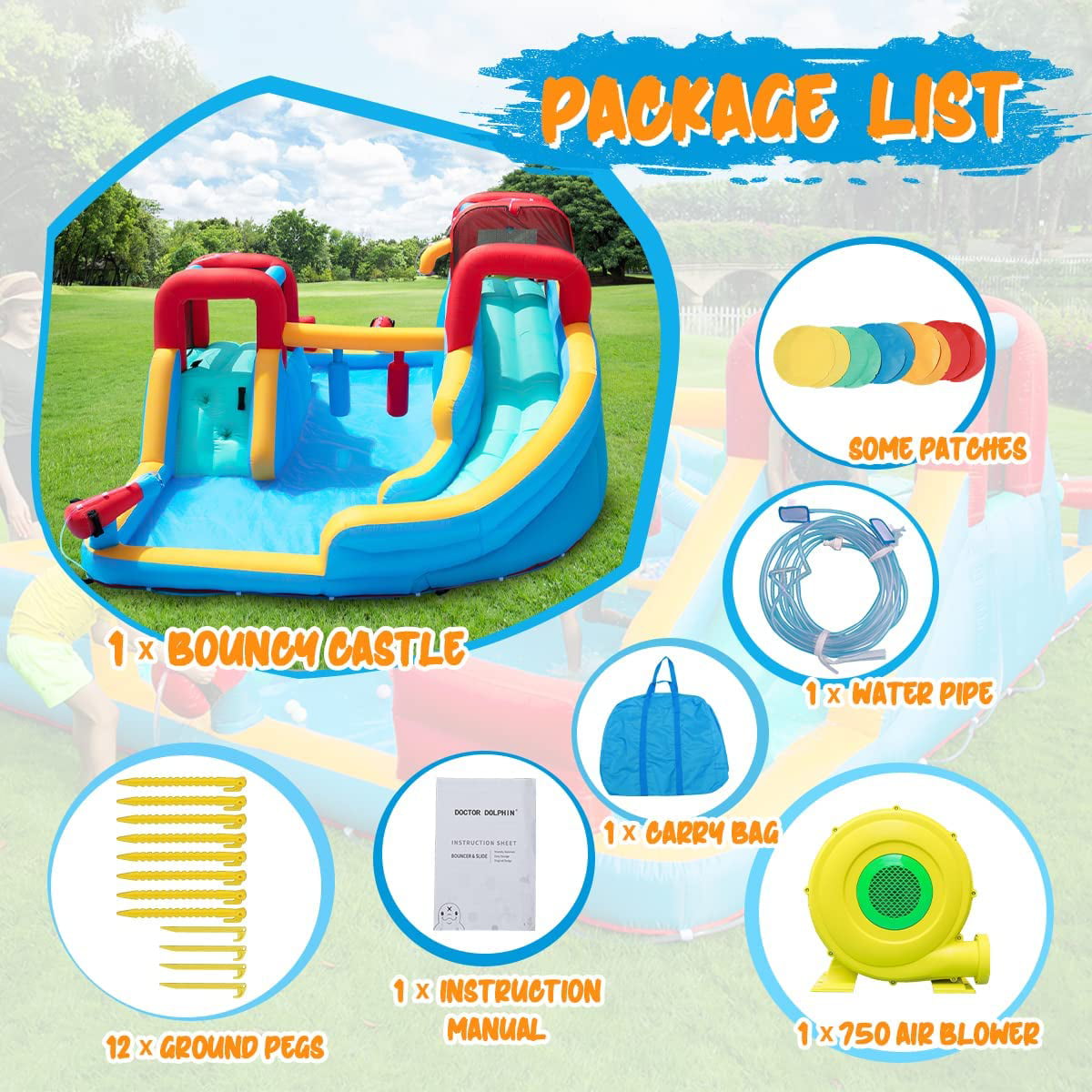 Inflatable Bounce House,Bouncy House with Slide and 750W Air Blower, Kids Bouncy Castle for Outdoor Backyard