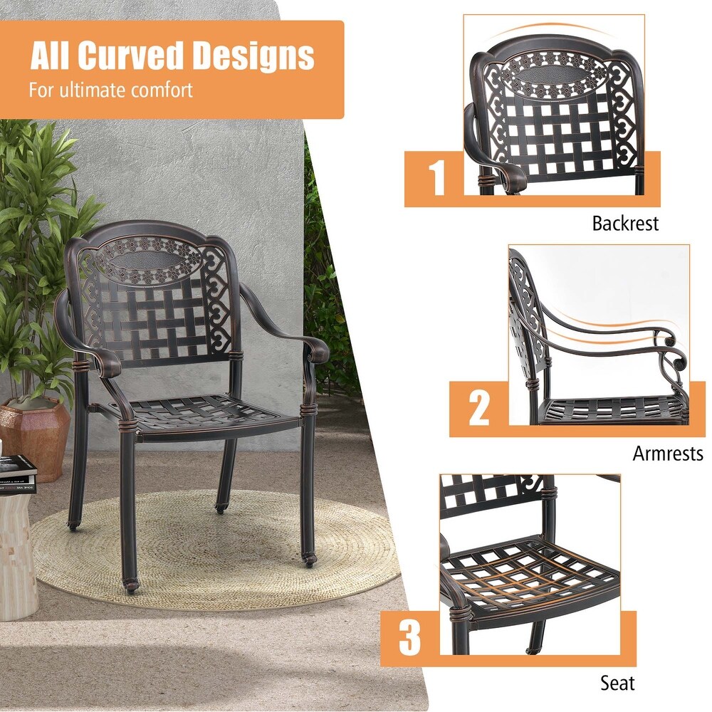 Costway 2pcs Patio Cast Aluminum Armrest Chairs Dining Stackable   See Details