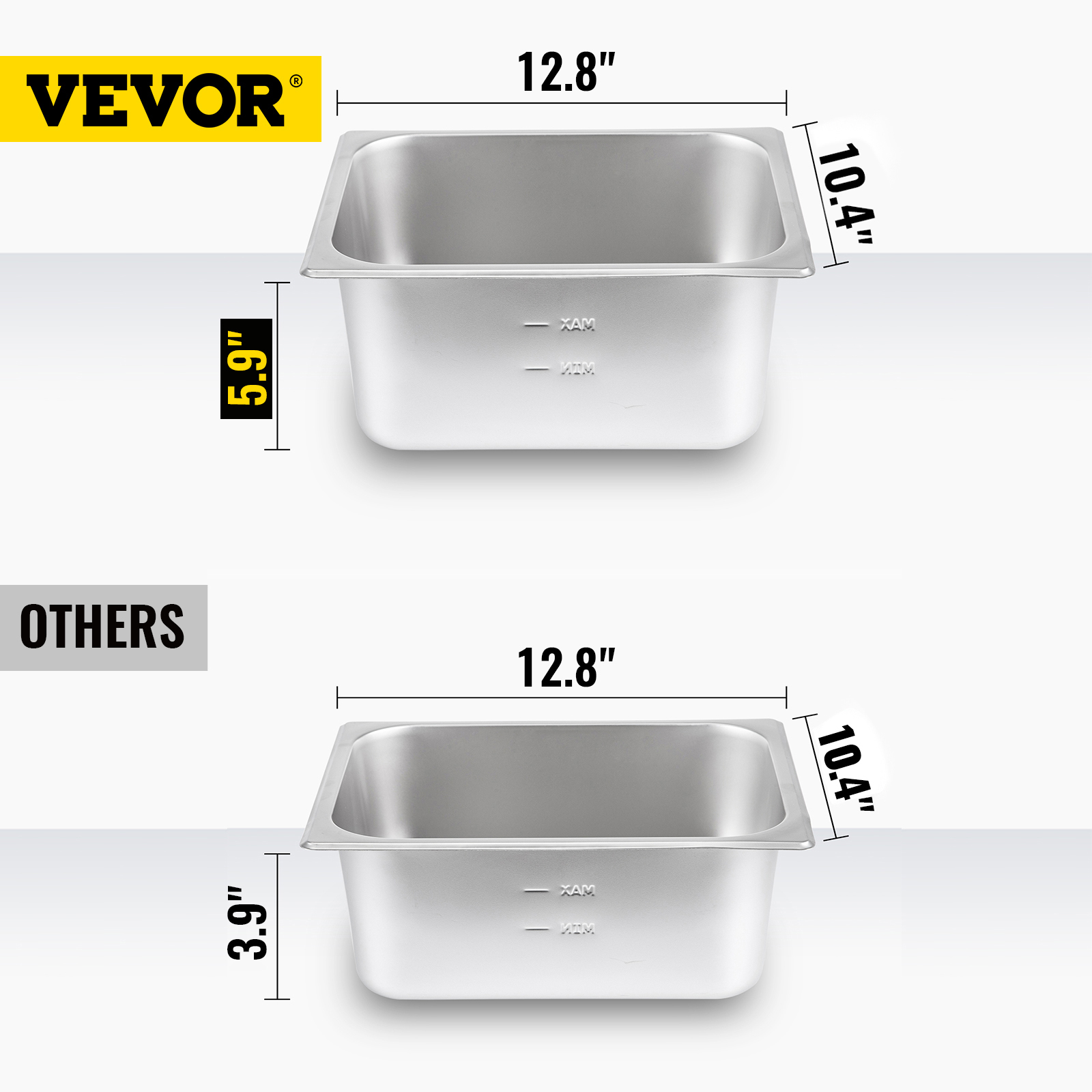 VEVORbrand Bain Marie Food Warmer 4 Pan x 1/2 GN， Food Grade Stainelss Steel Commercial Food Steam Table 6-Inch Deep， 1500W Electric Countertop Food Warmer 44 Quart with Tempered Glass Shield