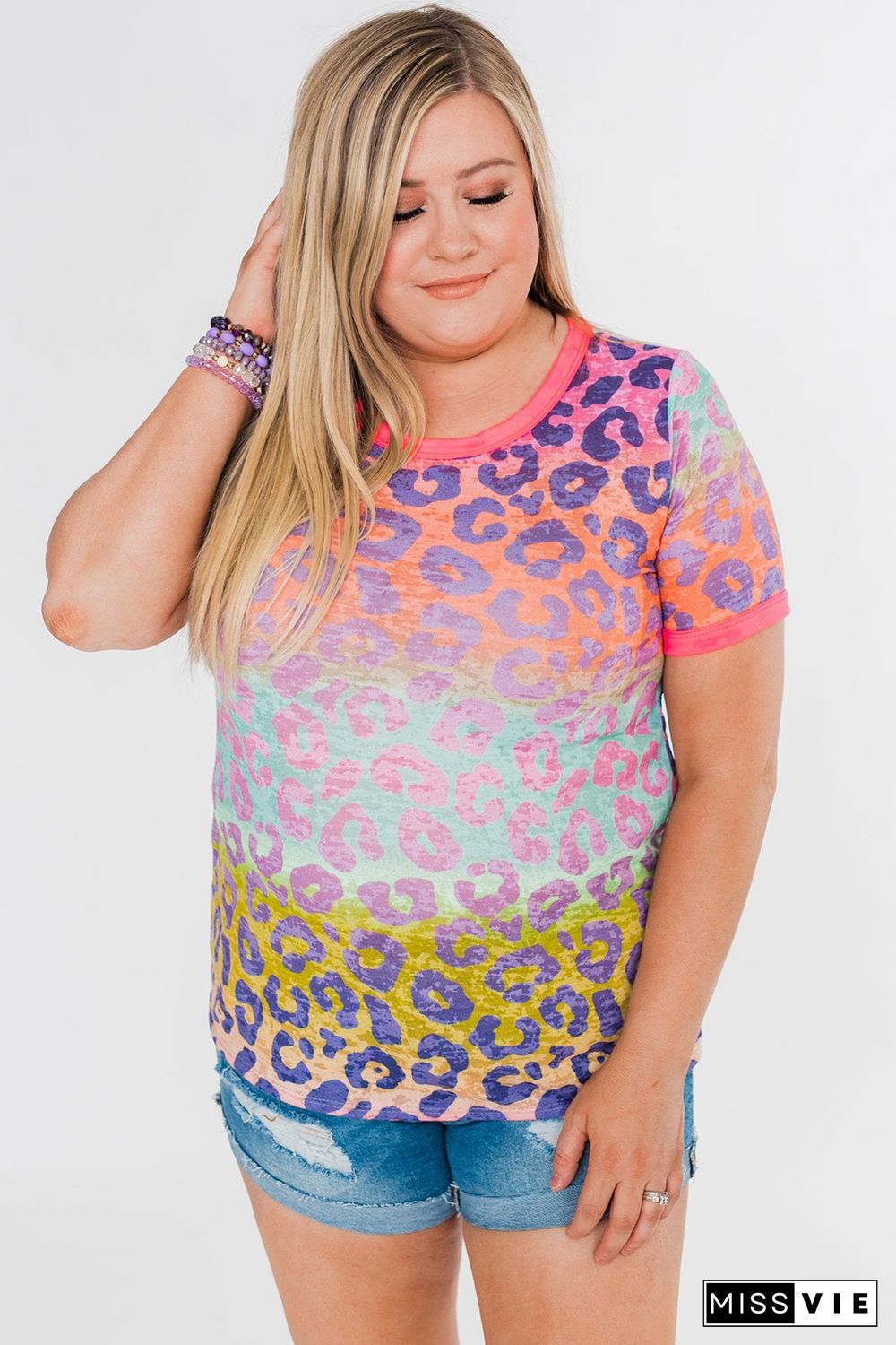 Plus Size Leopard Tie-dye T-shirt