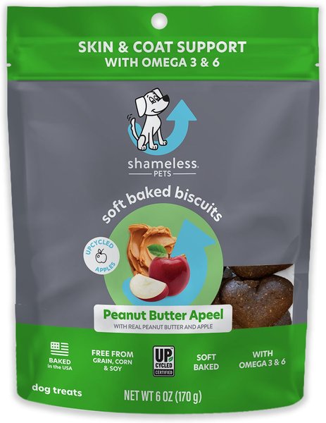 Shameless Pets Soft Baked Peanut Butter Apeel Flavor Grain-Free Dog Treats， 6-oz bag