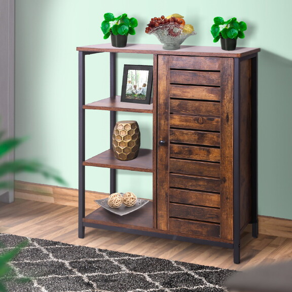 Wooden Storage Cabinet with Shutter Door and 3 Com...