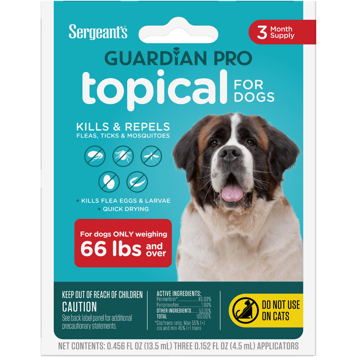 Sergeant’s GUARDIAN® PRO Flea and Tick Topical for Dogs 66Lbs