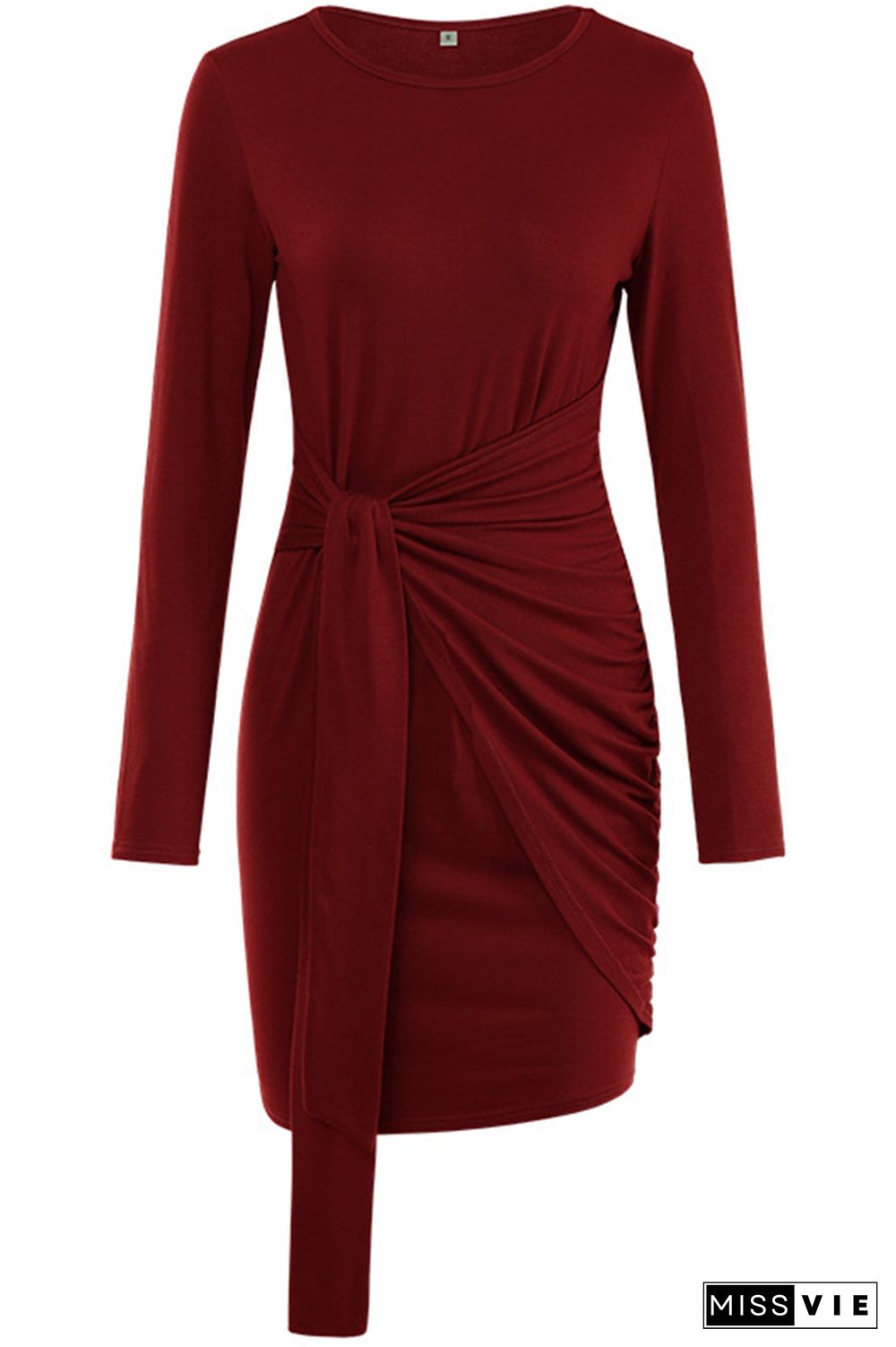 Tie Waist O-neck Long Sleeve Dress Women Wholesale