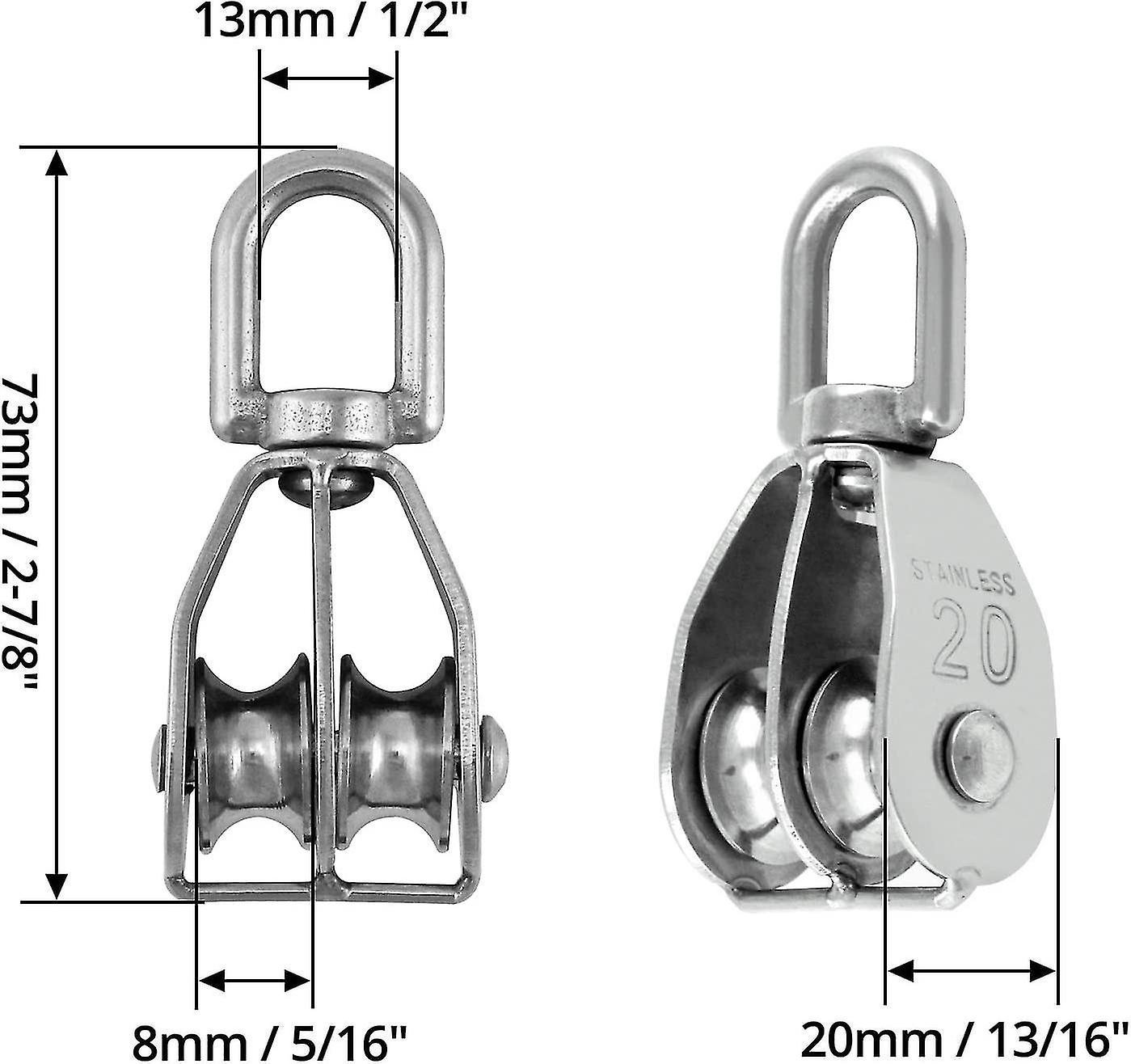 2pcs Double Pulley Stainless Steel Pulley For Rope Lifter Ship Yacht M15 (d-b2)