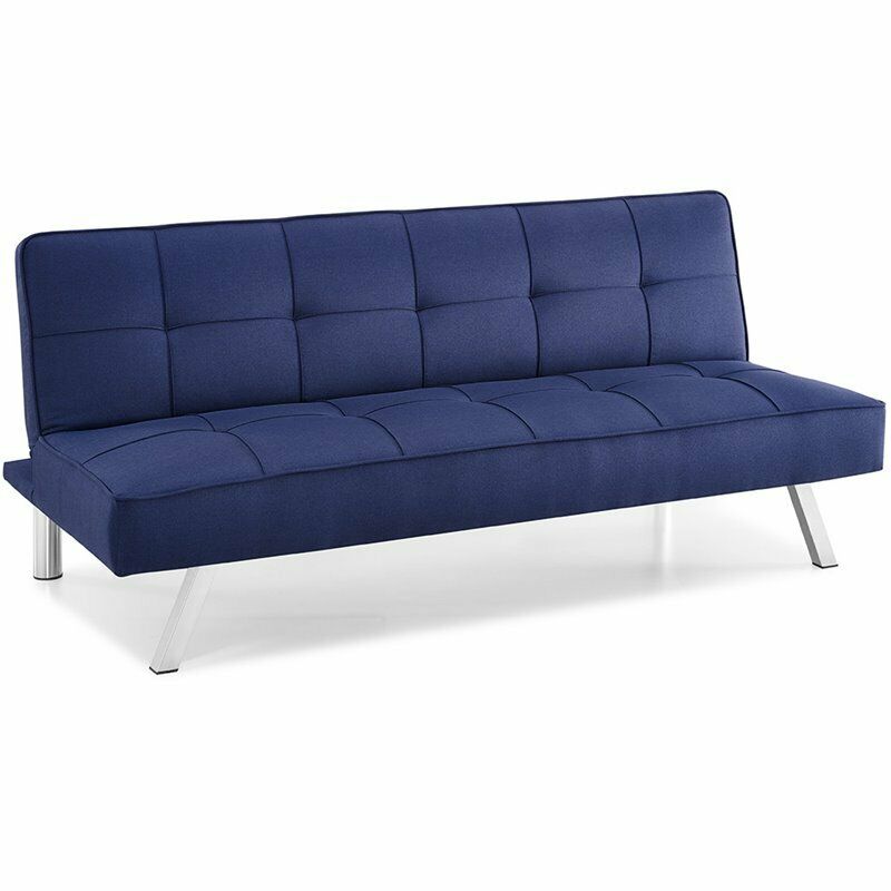 Navy Blue Tufted Sleeper Sofa in Fabric Upholstery