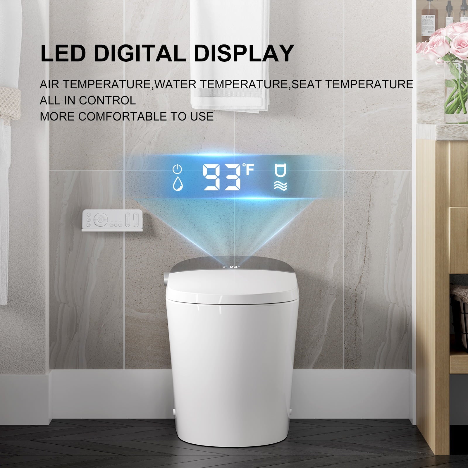 HOROW Smart Toilet with Heated Seat, Warm Water Wash, Night Light, LED Display, One Piece Elongated Tankless Toilet with Bidet for Bathrooms