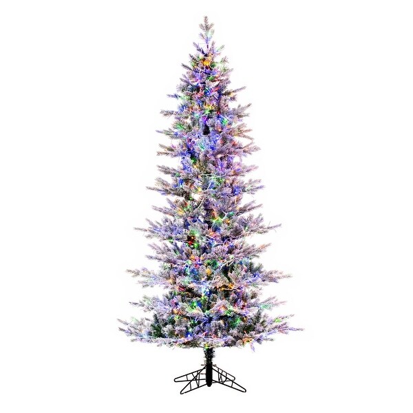 Vickerman 7.5' x 45 Flocked Slim Kiana Artificial Christmas Tree，3mm LED Color Changing Lights