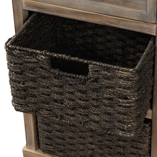 Rustic Storage Cabinet with Two-Drawer and Four Classic Rattan Basket