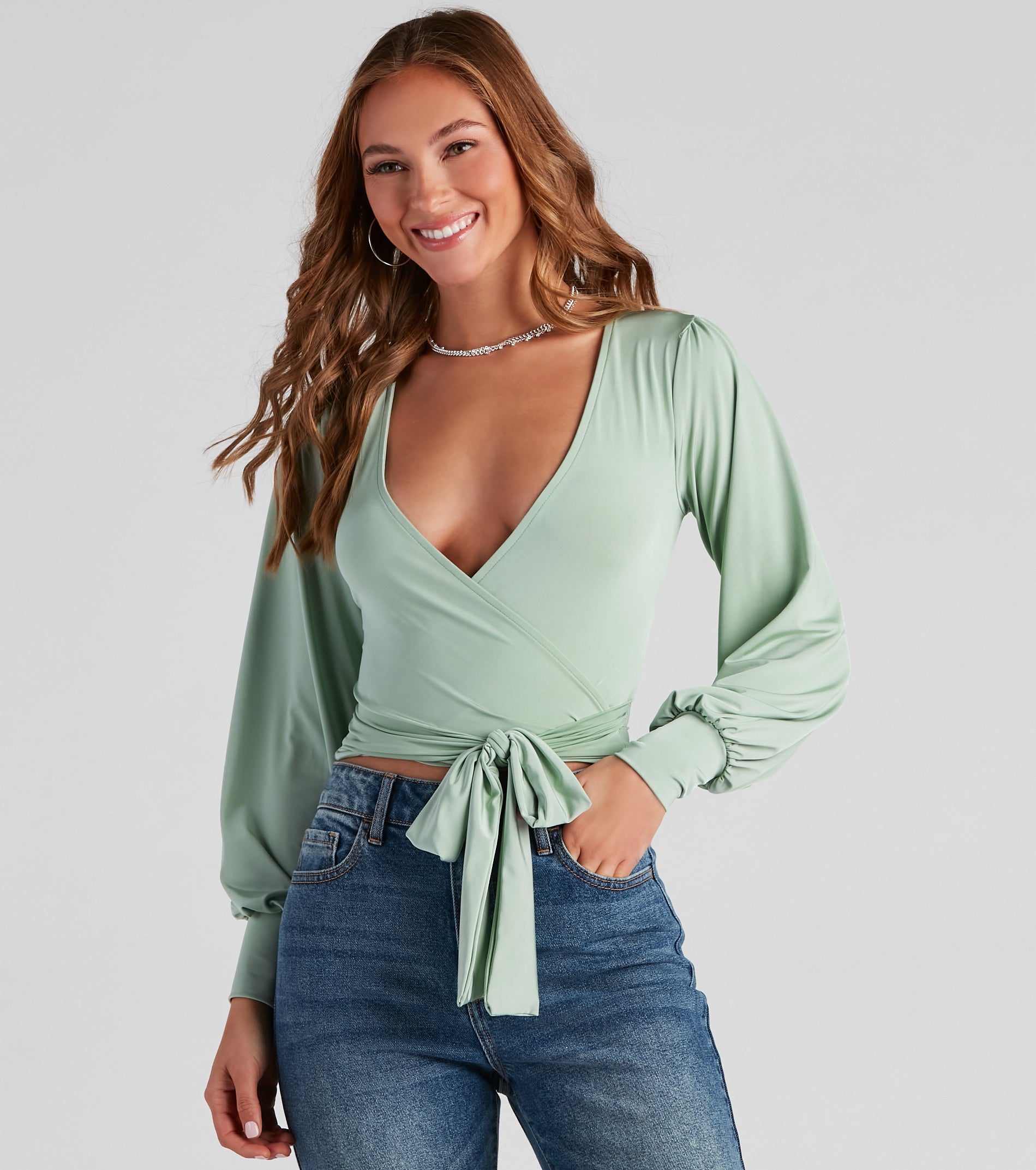 Slinky Knit Wrap Front Top