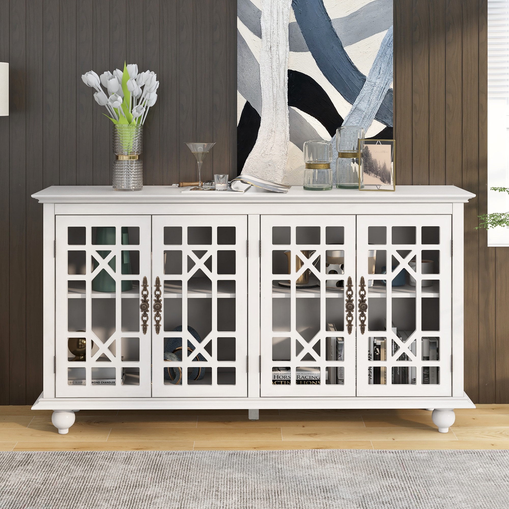 Nestfair Wooden Sideboard with Adjustable Height Shelves and 4 Doors