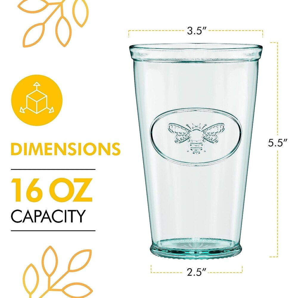 Amici Home Bee Relief Hiball Drinking Glasses Set of 6   16 Ounces