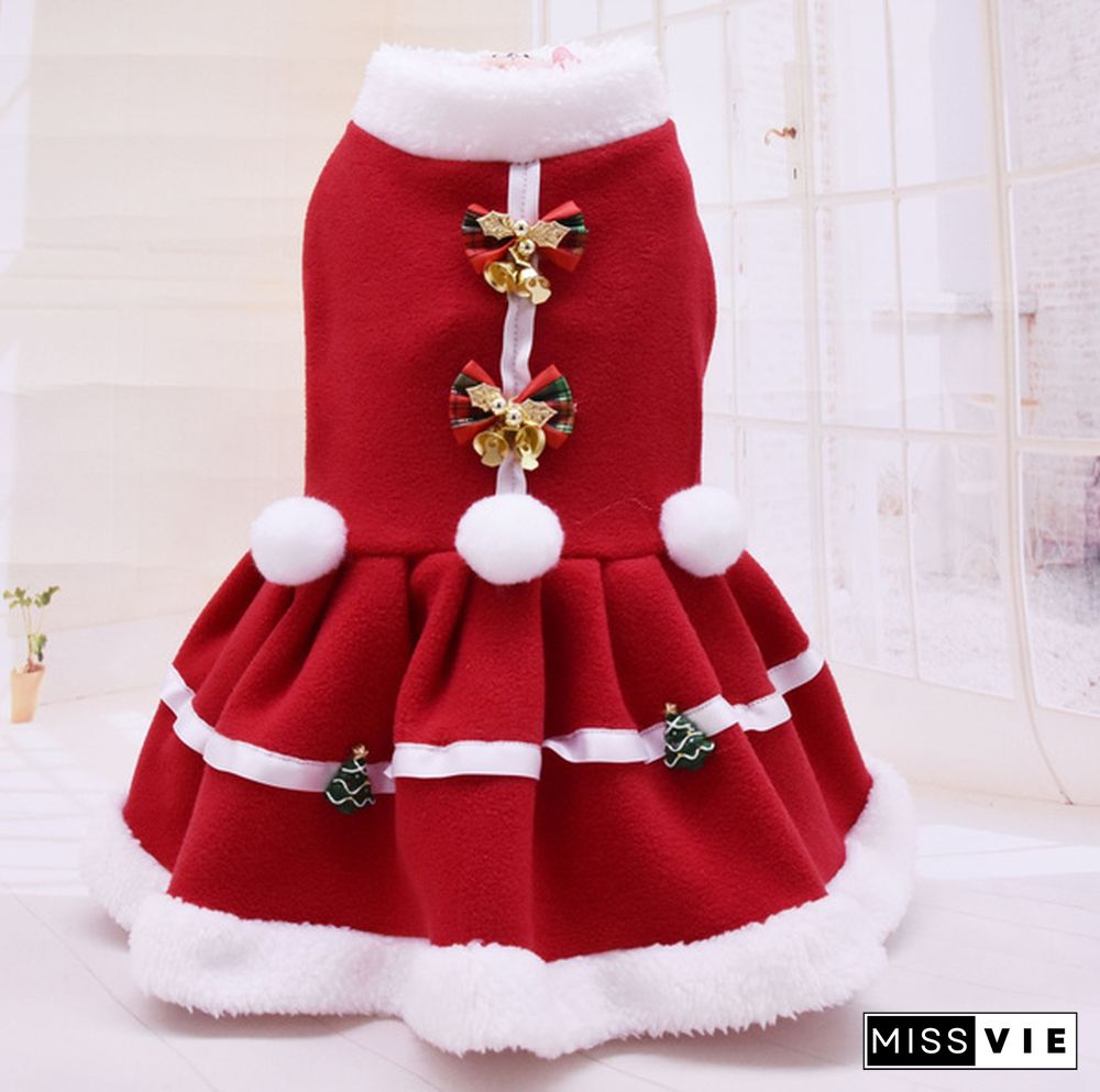 Pet Dog Princess Dress Red Christmas Coat Sweatshirt Vest Pets Cat Winter Warm Party