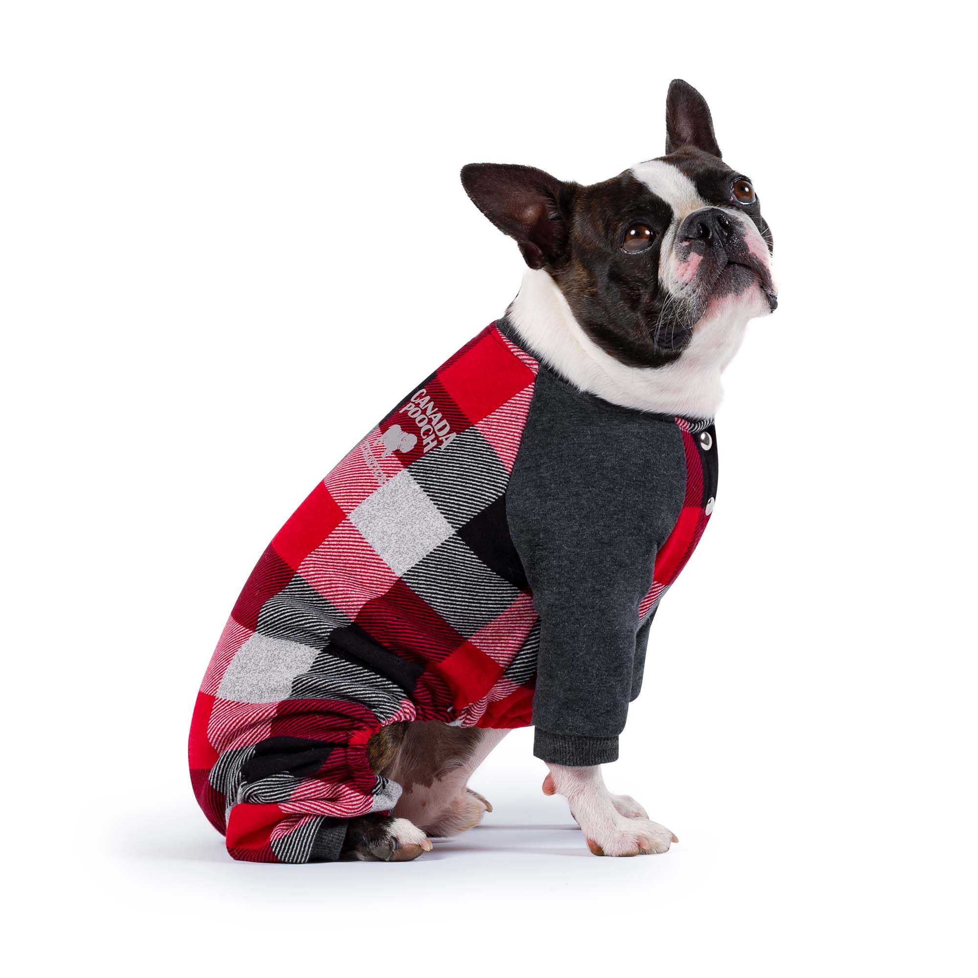 Canada Pooch Red Plaid Frosty Fleece Dog Onesie， X-Small