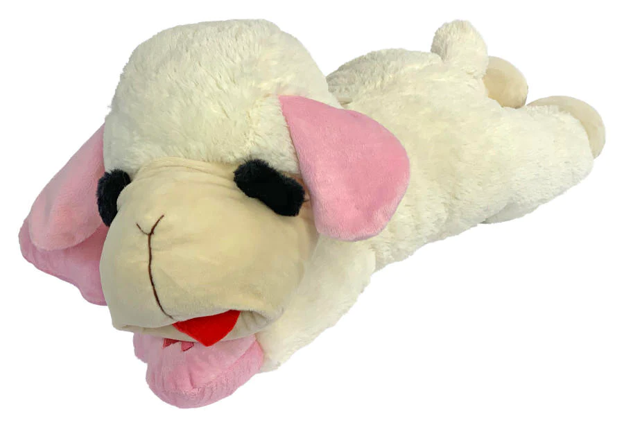 multipet Lamb Chop Plush Dog Toy w/ Pink Ribbon 10.5 inch Dog Toy