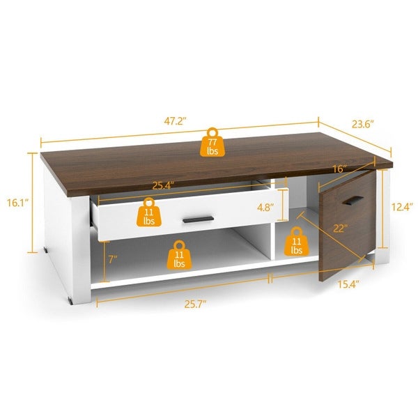 Modern Coffee Table with Front Back Drawers and Compartments