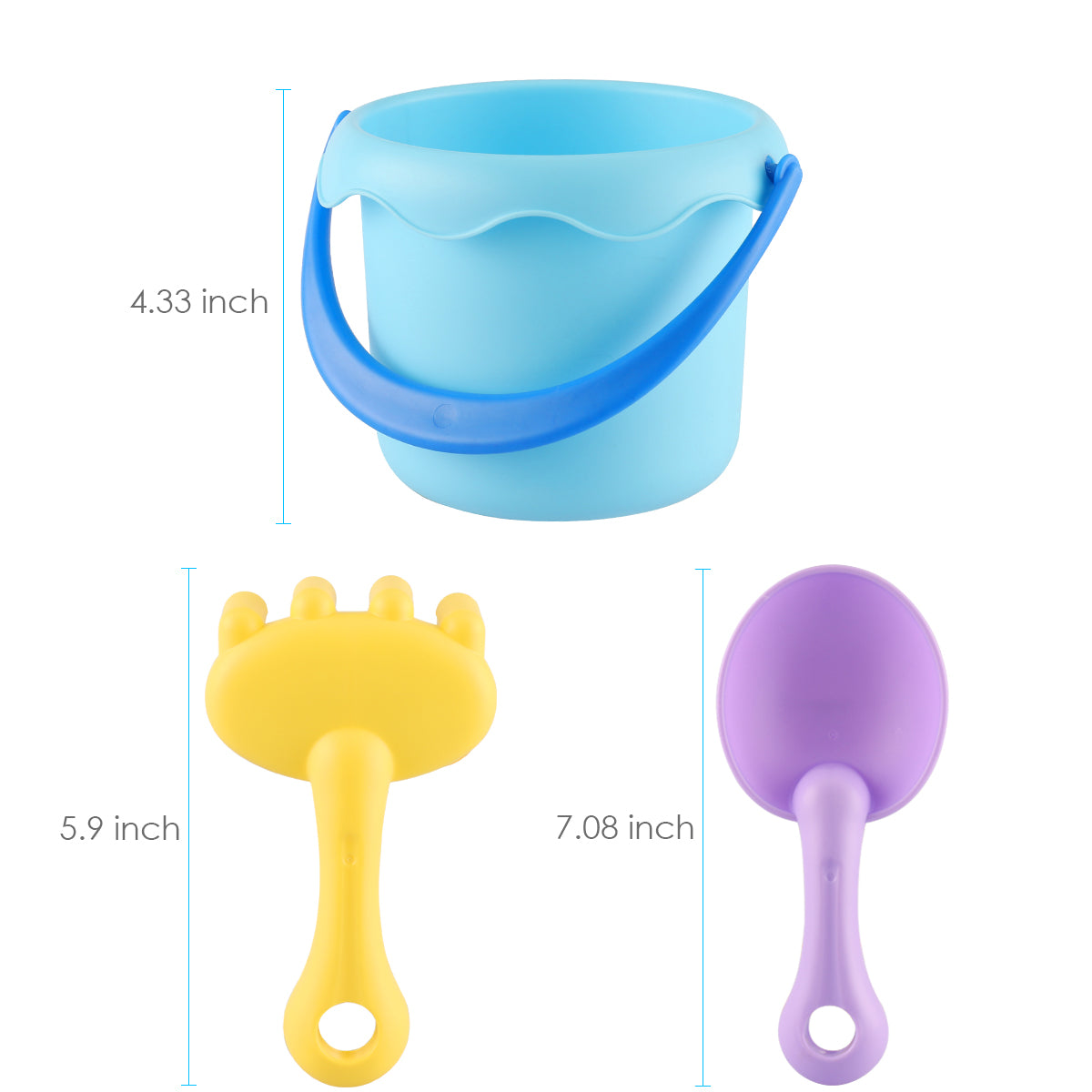 3Pcs Beach Toys Set for Kids Toddlers Beach Sand Toy Set Including Bucket, Shovel Toys, Multicolor