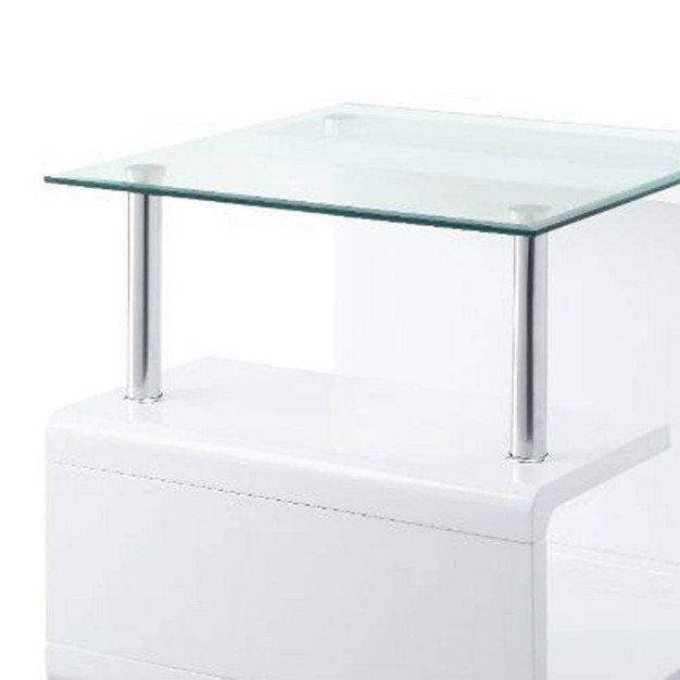 Nevaeh High Gloss Finish Accent Table Clear Glass white Acme Furniture