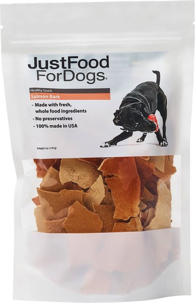 JustFoodForDogs Salmon Bark Dehydrated Dog Treats， 5-oz bag