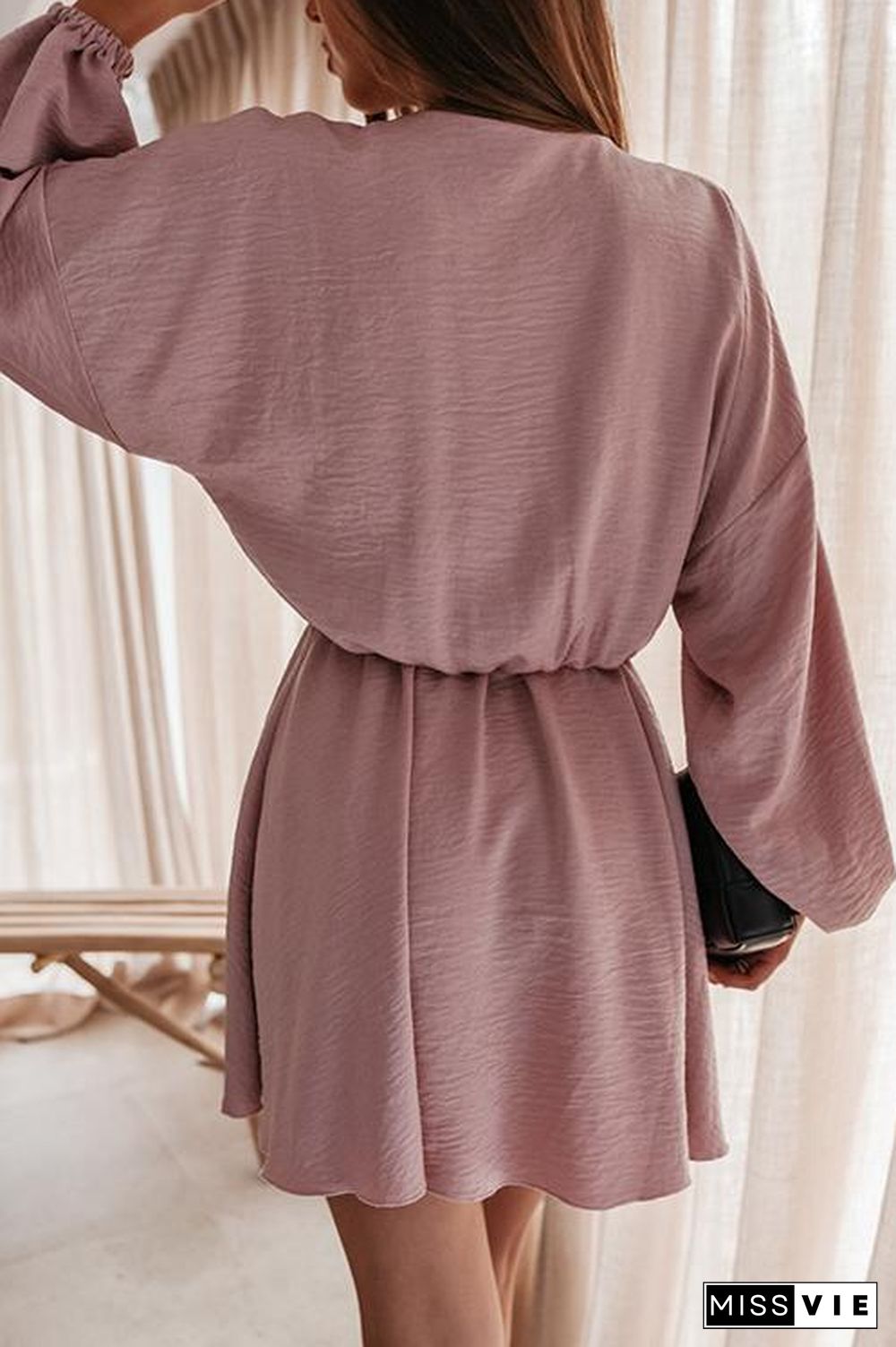 V Neck Loose Long Sleeve Mini Dress