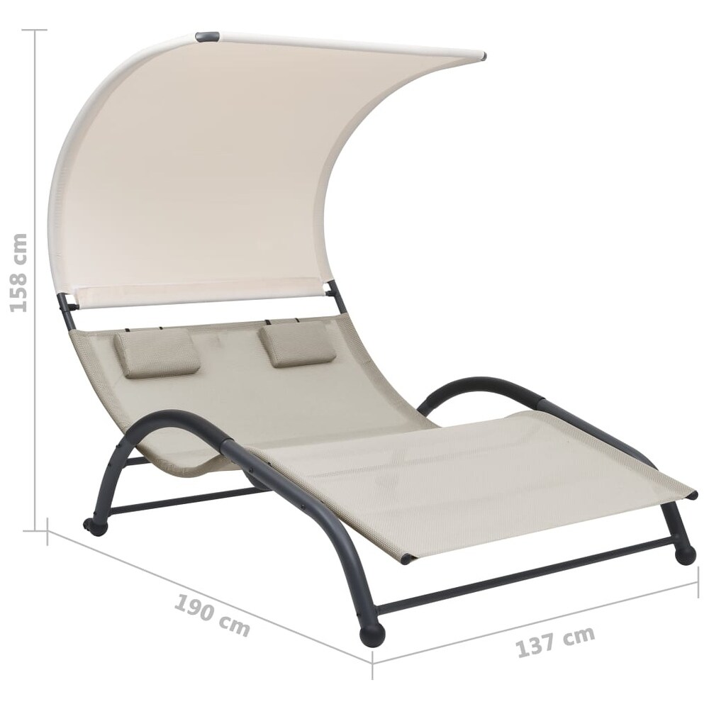 vidaXL Double Sun Lounger with Canopy Textilene Cream   74.8\