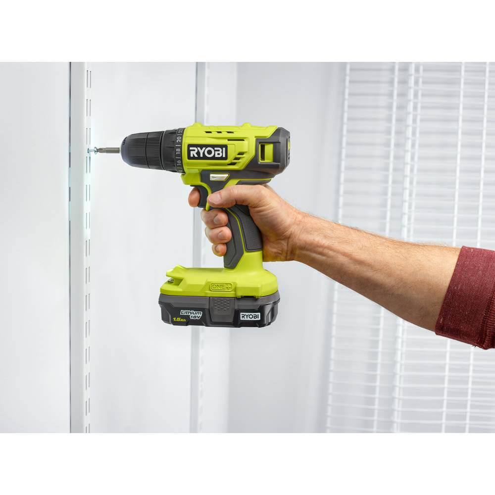 RYOBI ONE+ 18V Cordless 38 in. DrillDriver Kit with 1.5 Ah Battery Charger and Drill and Drive Kit (65-Piece) PDD209K-A986501