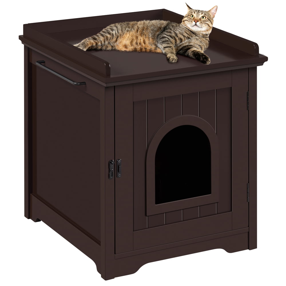 SmileMart Wooden Cat Litter Box Enclosure End Table Espresso