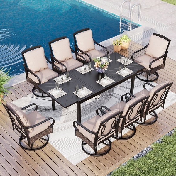 9/7Piece Patio Dining Set with 8/6 Rattan Swivel Chairs and a Expandable Dining Table