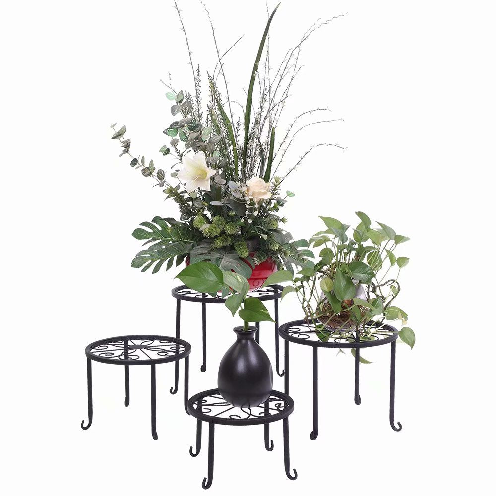 Fortressmount 4pcs Metal Outdoor Indoor Pot Plant Stand Garden Decor Flower Rack Wrought Iron