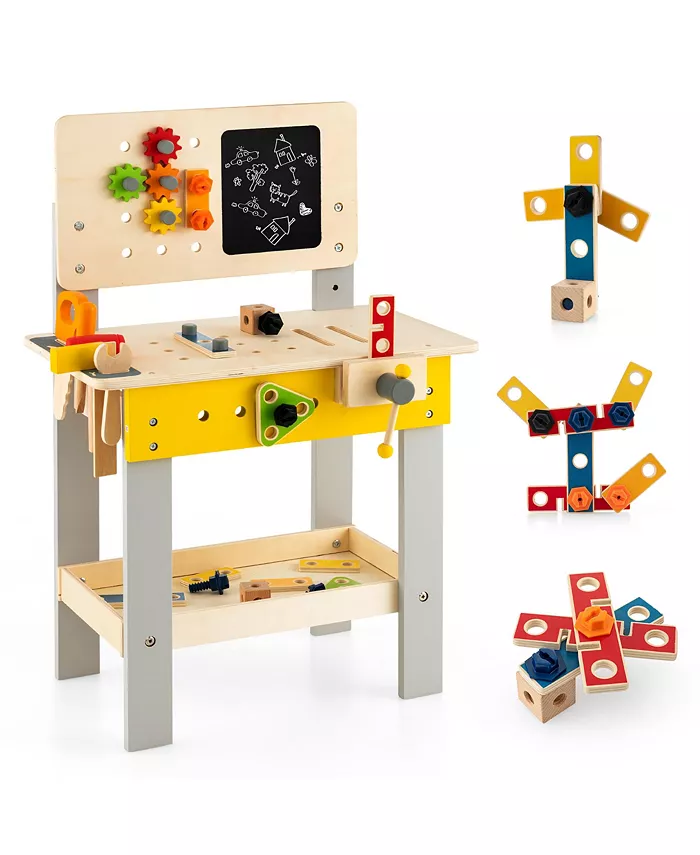 Costway Wooden Tool Bench Workbench Toy Play for Kids with Tools Set for Toddlers Ages 3 +