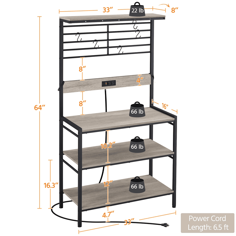 Yaheetech 64'' H 4-tier Kitchen Baker's Rack with Power Outlet，Gray