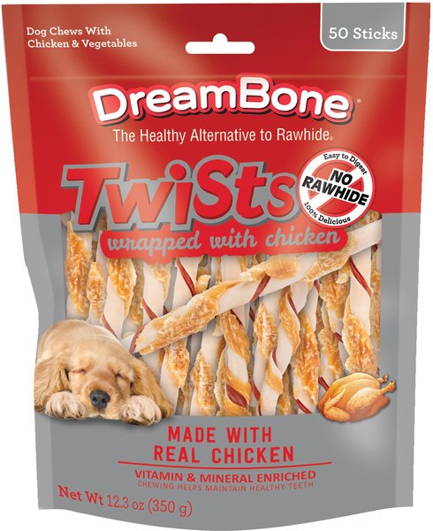 DreamBone Twist Sticks Chicken Wrapped Dog Treats， 50 count