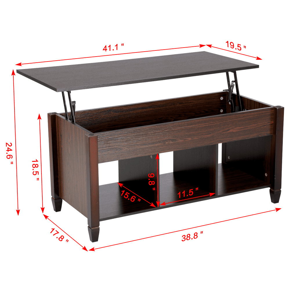 SMILE MART Modern Lift Top Coffee Table with 3 Storage Compartments, Espresso